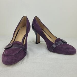 Ann Taylor Loft deep plum purple leather loafers with heels 7.5